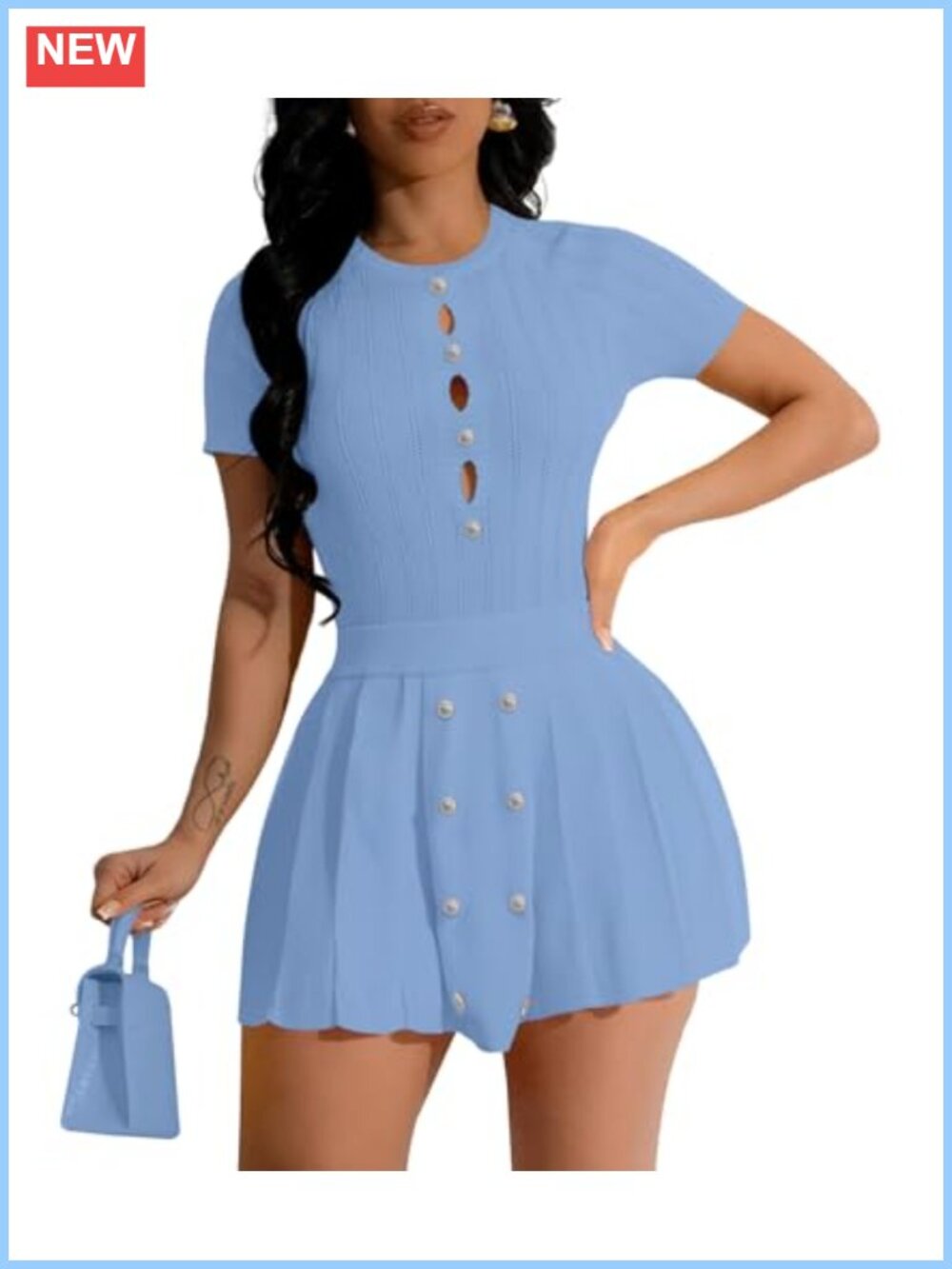 2 Piece Knit Crop Top & Pleated Mini Skirt Set Going Out Party Club